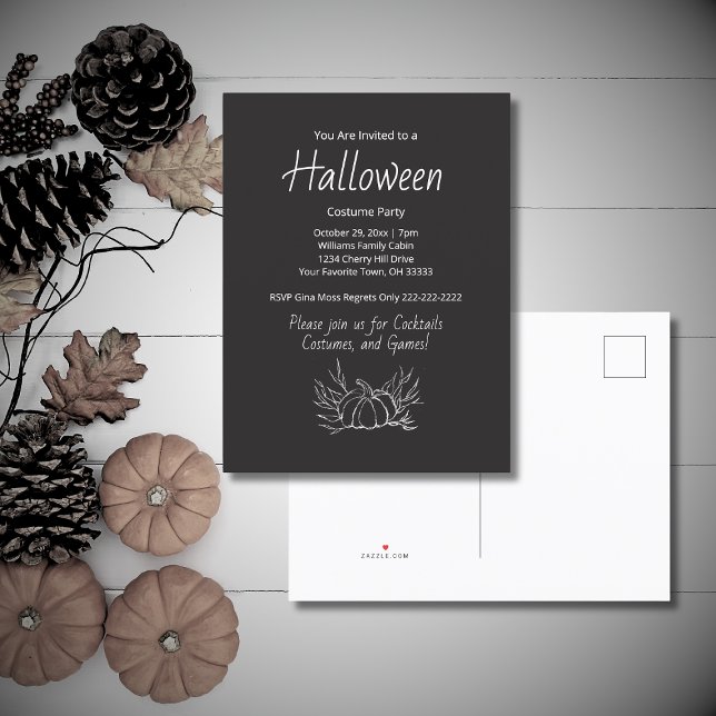 Rustikales Chalkboard Halloween Kostüm Party Pumpk Einladungspostkarte (Von Creator hochgeladen)