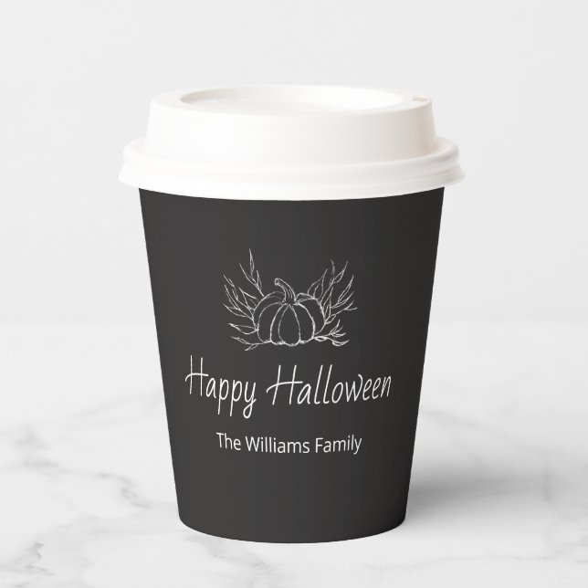 Rustikales Chalkboard Happy Halloween Simple Pumpk Pappbecher (Vorderseite)