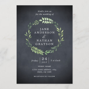 Rustikales Chalkboard Leaf Wreath Wedding Einladun Einladung