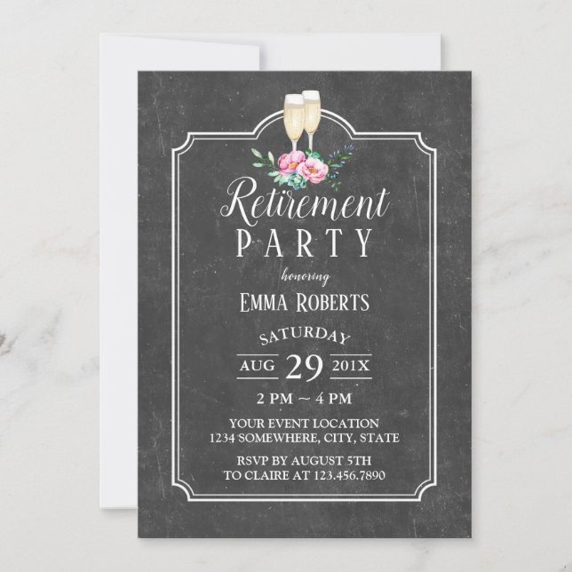 Rustikales Chalkboard: Party für Rentenzahlungen Einladung (Vorderseite)