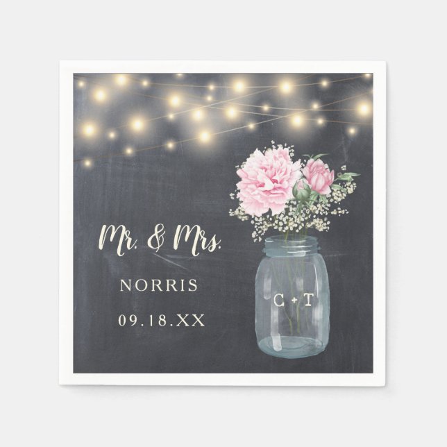Rustikales Chalkboard Peony Floral Mason Jar | Hoc Serviette (Vorderseite)
