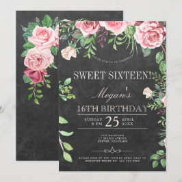 Rustikales Chalkboard Pink Roses Garden 16 . Gebur Einladung