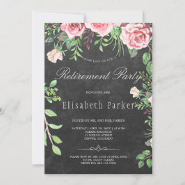 Rustikales Chalkboard Pink Roses Rentirement Party Einladung