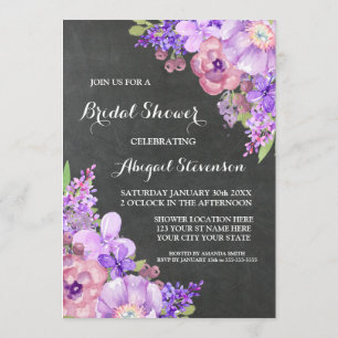 Rustikales Chalkboard Purple Flowers Brautparty Einladung