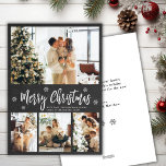 Rustikales Chalkboard Snowflake 4 Foto Weihnachten<br><div class="desc">Rustikale Minimal Chalkboard Snowflake 4 Foto Collage Frohe Weihnachts Script Holiday Card. Dieses festliche, minimalistische, (4) vier Foto Ferienkarte Vorlage zeigt eine hübsche Foto Collage, wenige Schneeflocke und sagt Frohe Weihnachten! Der "Frohe Weihnachten"-Grußtext ist in einem schönen, weißen Schriftart geschrieben, der Typografie-Typ auf schwarzer Tafel oder schwarzer Tafel Hintergrund. Auf...</div>