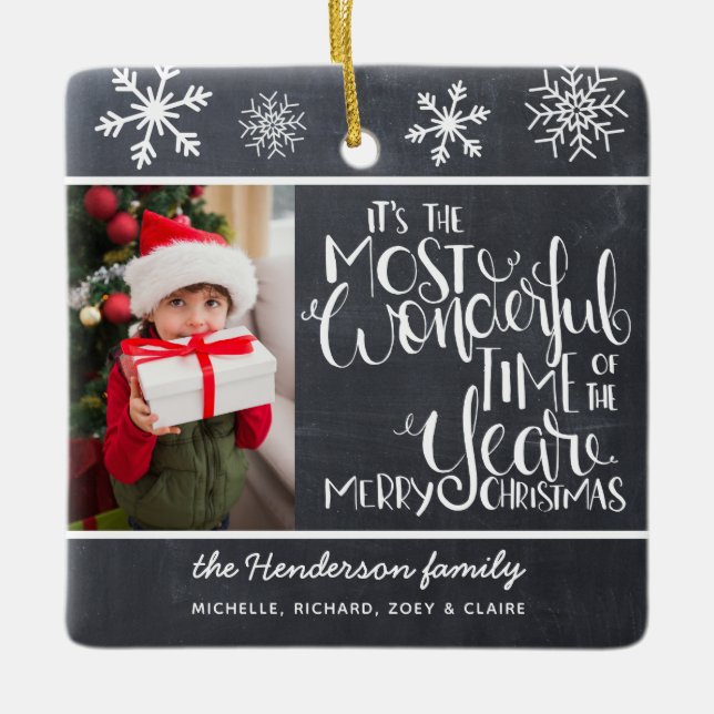 Rustikales Chalkboard Snowflake Frohe Weihnachten Keramikornament (Vorderseite)