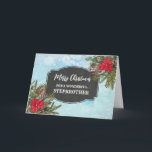 Rustikales Chalkboard Stepbruder Frohe Weihnachten Karte<br><div class="desc">Frohe Weihnachten für Stiefbruderkarte mit rustikalem Kalkbrettmuster und winterliche Blätter mit Poinsettias.</div>