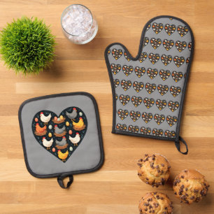 Rustikales Charm Cotattcore Farm Chicken Muster Ofenhandschuh & Topflappen-Set