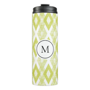 Rustikales Chartreuse-Ikat-Muster-Monogramm Thermosbecher