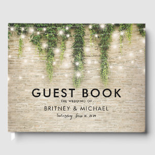 Rustikales Chateau Stone Church String Lights Wedd Gästebuch