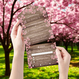 Rustikales Cherry Blossom japanische Blume Wood Sa All In One Einladung