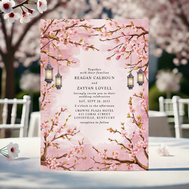 Rustikales Cherry Blossom Lantern Wedding Einladung (Von Creator hochgeladen)
