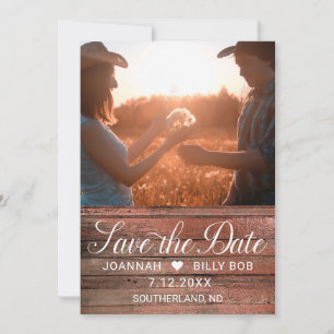 Rustikales Cherry Wood White Script Foto Save The Date
