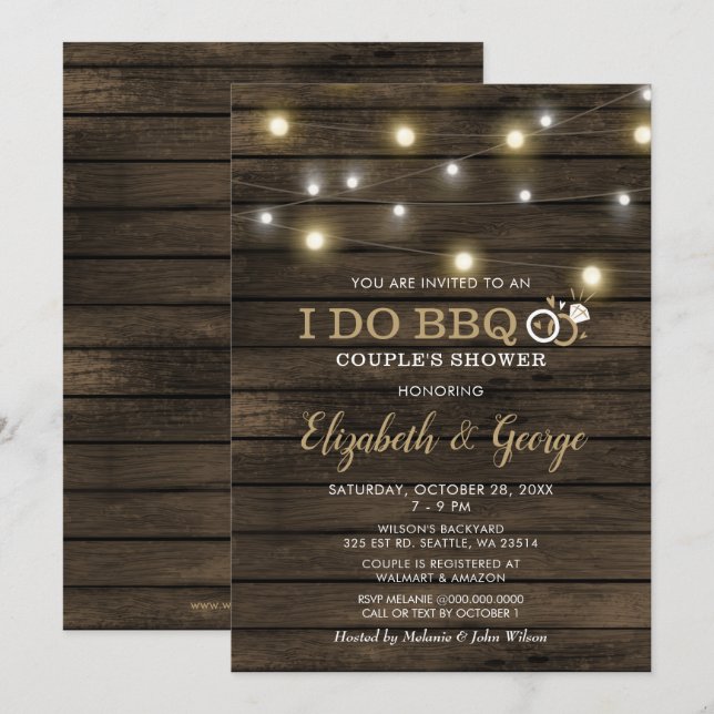 Rustikales Chic Barn Wood I Do GRILLEN Paare Dusch Einladung (Vorne/Hinten)
