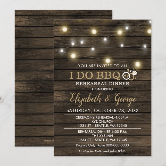 Rustikales Chic Barn Wood I Do GRILLEN Probe Dinne Einladung (Vorne/Hinten)