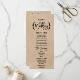 Rustikales Chic Imitats Kraft-Kalligrafie-Hochzeit Programm