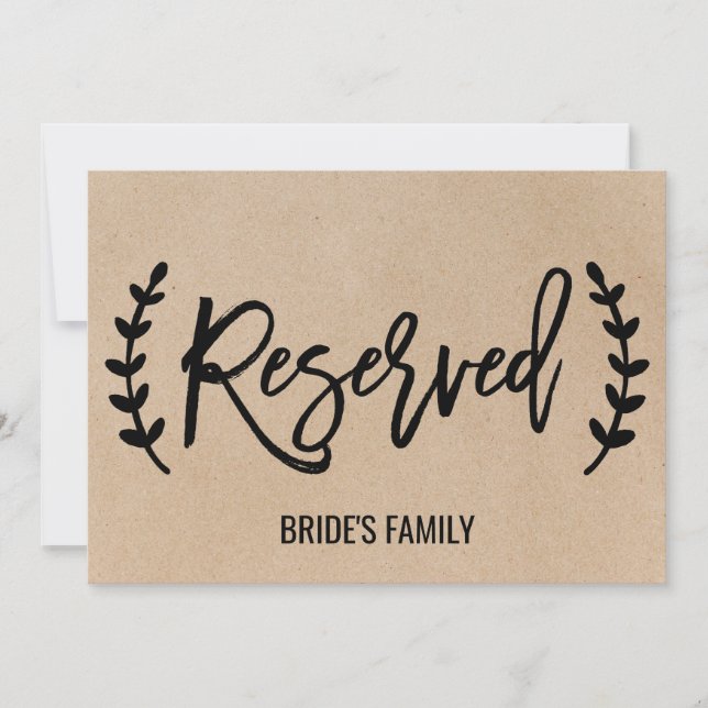 Rustikales Chic Imitats Kraft Kalligrafie "Reservi Einladung (Vorderseite)