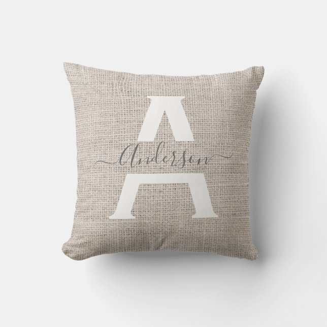 Rustikales Chic Modern Family Monogram Trendy Scri Kissen (Vorderseite)