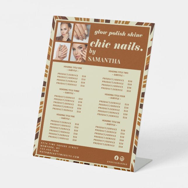 Rustikales Chic Nail Beauty Salon Service List Sockelschild (Vorderseite)