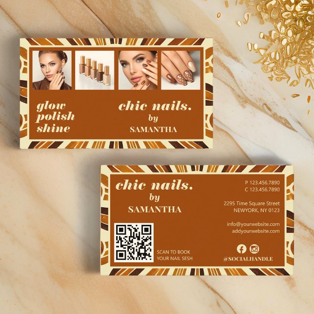 Rustikales Chic Nail Salon Business Foto Collage Visitenkarte (Von Creator hochgeladen)