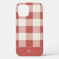 Rustikales Chic Red Kariert Patterns Monogramm