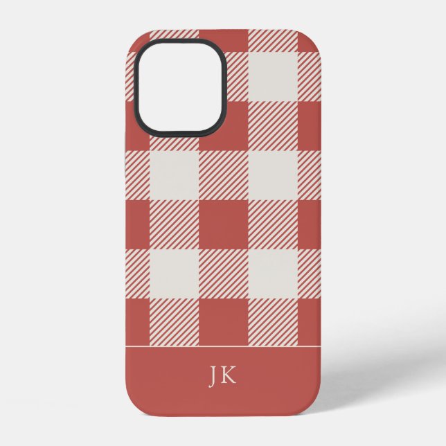 Rustikales Chic Red Kariert Patterns Monogramm iPhone 12 Hülle (Rückseite)