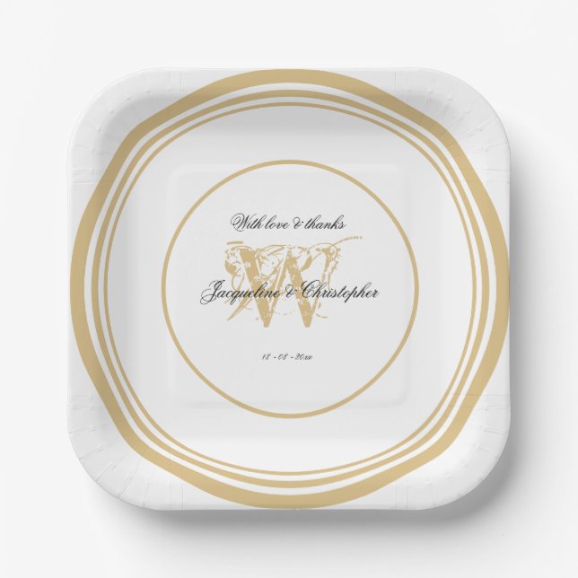 Rustikales Chic Romantic White Gold Wedding Monogr Pappteller (Vorderseite)