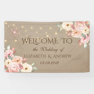 Rustikales Chic String Lights Floral Wedding Banne Banner