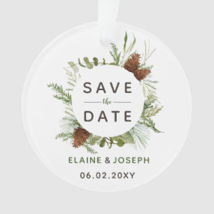 Rustikales Conifer Pine Cone Save the Date Foto Ornament
