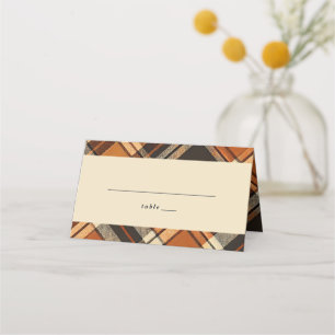 Rustikales Cotattecore Orange und Beige Kariertes  Platzkarte