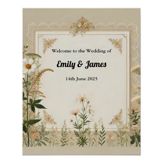 Rustikales Cottagecore-Hochzeitszeichen Poster (Vorderseite)