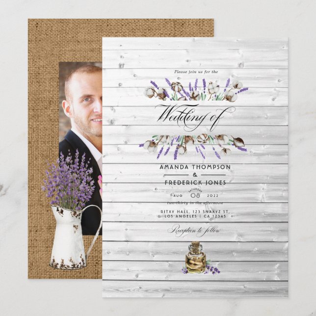 Rustikales Cotton Lavender Country Barn Wedding Fo Einladung (Vorne/Hinten)