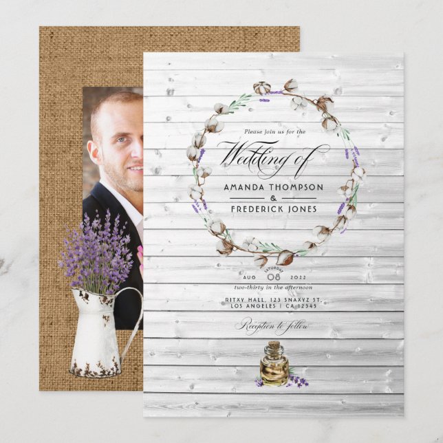Rustikales Cotton Lavender Country Barn Wedding Fo Einladung (Vorne/Hinten)