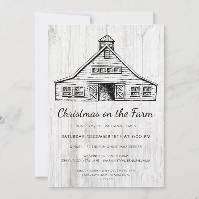 Rustikales Country Barn Simple Wood Weihnachten Pa Einladung (Vorderseite)