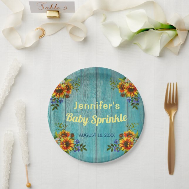 Rustikales Country Blue Sunflower Baby Sprinkle Pa Pappteller (Hochzeit)