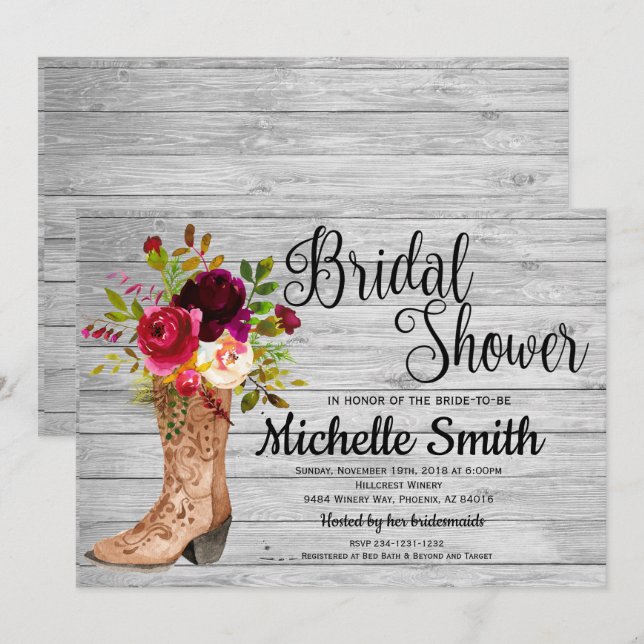 Rustikales Country Bridal Western Boho Brautparty Einladung (Vorne/Hinten)