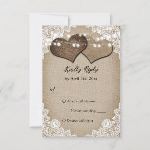 Rustikales Country Burlap Hearts Blumenwettbewerb RSVP Karte