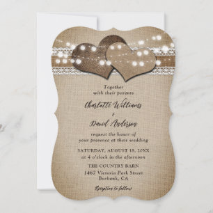 Rustikales Country Burlap Lace String Lights Hochz Einladung