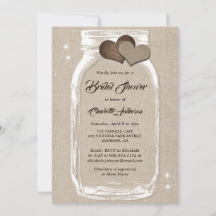 Rustikales Country Burlap Mason Jar Brautparty Einladung