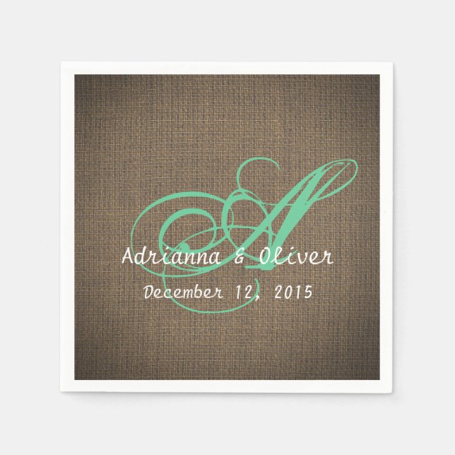 Rustikales Country Burlap Wedding Monogramm Serviette (Vorderseite)