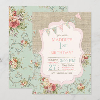 Rustikales Country Chic Burlap Lace Shabby Floral Einladung