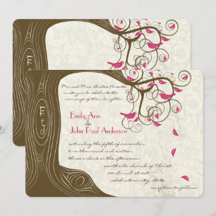 Rustikales Country Chic Tree Rosa Birds Hochzeiten Einladung