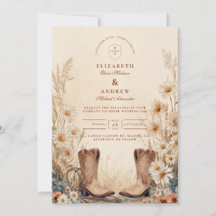 Rustikales Country Daisy Boots Wedding Einladung