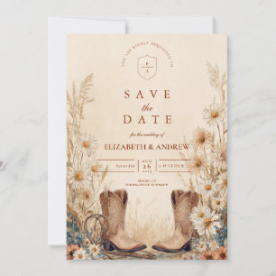 Rustikales Country Daisy Boots Wedding Save The Date