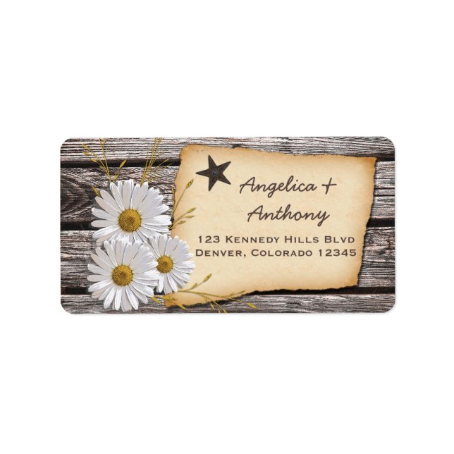 Rustikales Country Daisy Hochzeit Rücksendeadresse Adressaufkleber (Vorne)