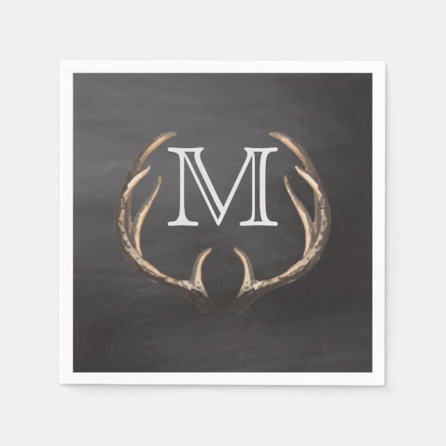 Rustikales Country Deer Antler Chalkboard Monogram Serviette (Vorderseite)