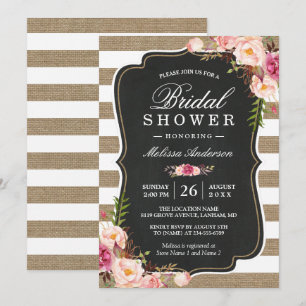 Rustikales Country Floral Burlap Stripes Brautpart Einladung