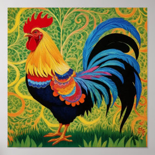 Rustikales Country Folk Rooster Chicken Poster