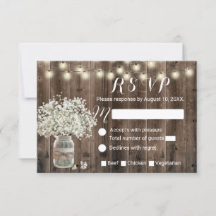 Rustikales Country Gipskraut Jar Barn Wedding RSVP Karte