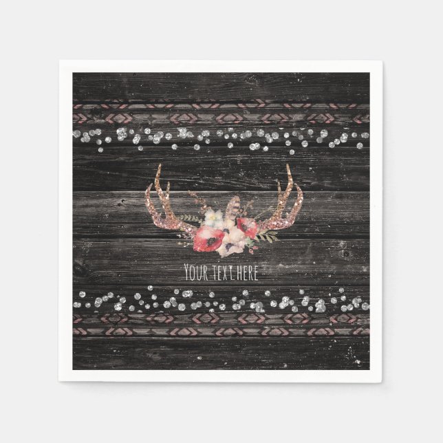 Rustikales Country Glam Blume & Antlers Chic Boho Serviette (Vorderseite)